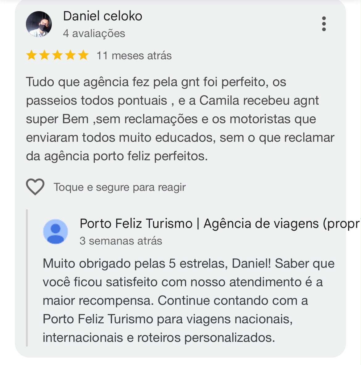 Avaliação real de cliente no Google — 5